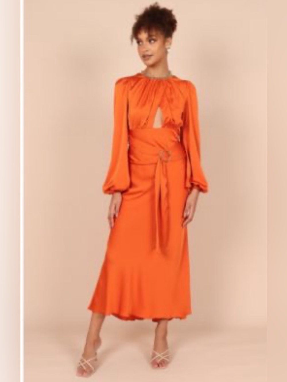 Elegant Orange Sanderson Long Sleeve Wrap Maxi Dress